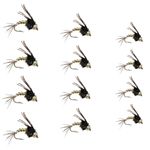 Feeder Creek Fly Fishing Nymph Flies Assortment, One Dozen Bead Head Lightning Bug Wet Flies for Trout, 3 Sizes Included (4 of Each Size)