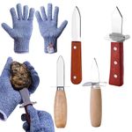 4 Pcs Oyster Shucking Knife Kit, Oyster Shucker Tool with Classic Wooden Handle, Clam Opening Knives & 1 Pair of Gloves(XL)