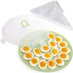 HANSGO Deviled Egg Platter with Lid, Round Egg Containers with 50PCS Icing Bags Deviled Egg Tray for Home Kitchen Supplies Party Favor