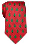 Retreez Red Christmas Woven Microfiber Men's Tie with Christmas Trees Pattern, Red, One Size