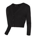 Urban CoCo Women's Cropped Cardigan V-Neck Button Down Knitted Sweater 3/4 Sleeve (XL, Black)