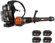 Worx Nitro 80V LEAFJET Leaf Blower Cordless with Battery and Charger, WG572 Brushless Motor Blowers for Lawn Care, Cordless Leaf Blower – (4) Batteries, Charger, and Basecamp Included