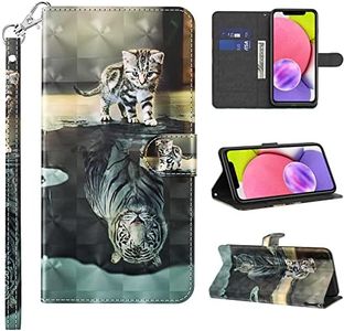 BOLELAW Mobile Phone Case for Huawei P30 Leather Flip Foldable Shockproof [Premium PU Leather] [Stand Function] [Card Slots] Protective Flip Case for Huawei P30, Cat & Tiger