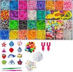 GOLD LEAF 1150+ 20 Color Rubber Loom Bands Kit, DIY Rainbow Rubber Bands Bracelets Making Kit for Girls Kids Gift, Include Rubber Bands, Charms,Hooks, Beads, Crochet, Loom,Clips Accessories Craft Set