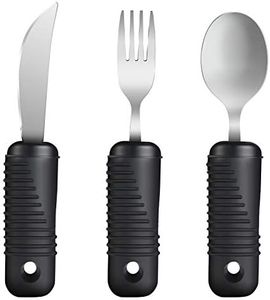 YPC Adaptive Utensils,Easy Grip Silverware,Built-Up Fork,Spoon and Rocker Knife for Adults,Elderly,Arthritis,Tremors and Parkinsons,3 Piece Set