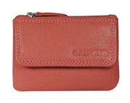 Calfnero Genuine Leather Key Case Multi use Key and Coin Wallet with Zip and Flap Pocket-Black Leather Key Case (Pink)