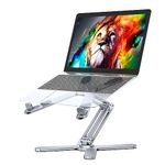 LIENS Adjustable Laptop Stand with 360 Rotating Base, Aluminum Laptop Riser for Desk Foldable, Ergonomic Notebook Stand Holder Compatible with iPad and MacBook/All Laptops up to 16 inches - Silver