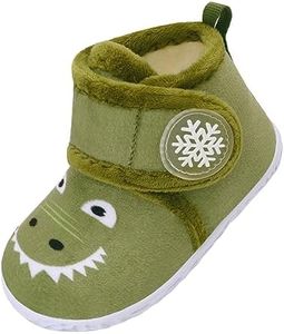 LeIsfIt Toddler Slippers Boys Girls House Slippers Kids Winter Boots Warm Lightweight House Shoes with Non-Slip Sole Green Dinosaur 2-3 Infant