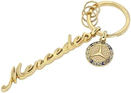 Mercedes-Benz Llavero de acero inoxidable con texto Mercedes Classic, color dorado/azul…
