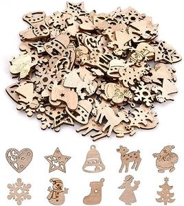 Jinlaili 100pcs Fette di Legno dell Animali e Uccello/Decorazioni Natale, Fai da Te Decorazione in Legno, Natalizi Decorazione Artigianato, Etichette Natalizie, Ciondoli Natale Legno (A)