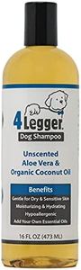 4-Legger Certified Organic Hypoallergenic All Natural Aloe Dog Shampoo - Unscented - Gentle Moisturizing - Conditioning for Soothing Relief of Dry Itchy Sensitive Allergy Skin - Made in USA - 16 oz