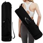 Yoga Mat Bag with Bottle Pocket and Bottom Wet Pocket Adjustable Strap Yoga Mat Carrier Exercise Yoga Carrying Bag Multi-Functional Storage Bag, Black