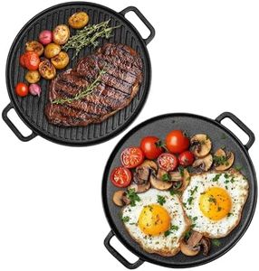 Navaris Double Sided Cast Iron Griddle Plate - BBQ Griddle Plate - Steak Pan or Pancake Griddle Pans - BBQ Hot Plate for BBQ Pan - Induction Griddle or Hot Plate for Gas Hob