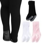 Baby Girl Tights Non Slip Baby Tights 12-24 Months Girl Warm Cotton Leggings Seamless Pantyhose Non-Skid Grip for Toddler 3 Pack (Black, White, Pink, M)