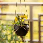 ExclusiveLane 'Black Goblet' Indoor and Balcony Home Decorative Metal Hanging Planter Pot with Jute