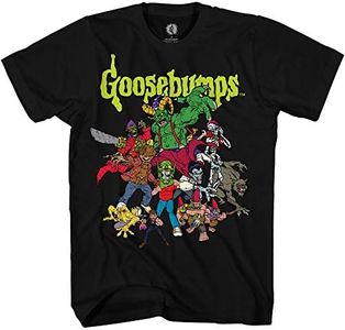 Goosebumps Mens Horror Mask Shirt Book List Front and Back Mens T-Shirt, Black Group, X-Large