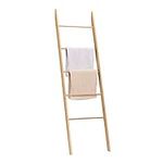 Navaris Bamboo Towel Ladder - Wood Rack for Towels, Clothes, Blankets - Wall Leaning Wooden Rack for Bathroom, Bedroom - 5-Tier Towel Holder Stand