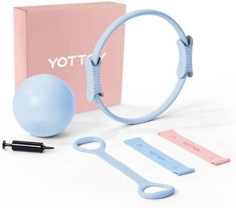 YOTTOY Pilates Ring and Ball Set, Figure 8 Resistance Bands, Stretch Bands&Guide,Pilates Equipment Set for Beginners for Home Workouts Core Strength, Yoga, Physical Therapy & Rehab (Blue, 15 Inch)