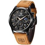 BY BENYAR Mens Watches/Montre Homme Chronograph Analog Quartz Waterproof Brown Leather Strap Wrist Watches for Men Business Casual Sport Date Dress Watch Elegant Gift for Men