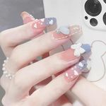 Secret Lives Glossy Reusable Artificial Translucent Purple Color with Cloud Patches & 3D Bow Stud and Heart Design Press on Nails with Kit