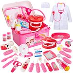 BUYGER Doctors Set for Kids 3 Years Old, 3 in 1 Children Doctor Nurse Dentist Kit with Dress Up Costumes Pretend Role Play Medical Carry Case Toys Gifts for Kids Boys Girls