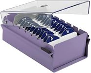 Acrimet Index Business Card Size File Holder Organizer Metal Base Heavy Duty (AZ Index Cards and Divider Included) (Purple Color with Clear Crystal Plastic Lid Cover)