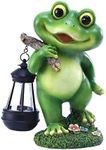 CFFOWNUG Frog Garden Decoration with Solar Lantern, Resin Solar Frog Statue Outdoor Garden Decor Gifts for Pathway Yard Lawn Patio