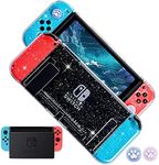 FANPL Glitter Clear Case for Nintendo Switch, TPU Silicone Soft Shell Dockable Protective Case Cover for Switch and Joy Con Controller with 2 Bling Thumb Grips (Transparent)