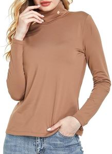 SSLR Brown Turtleneck Women Thermal Shirts Turtle Necks Long Sleeve Tops Fleece Lined Winter Slim Fitted Mock Neck Base Layer (Medium, Brown)