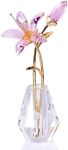 Crystal Tiger Lily Flowers with Crystal Vase Metal Stem Pink Lily Flower Collectible Gifts for Women, Glass Lilium Flower Artificial Floral Figurines for Home Wedding Party Decor