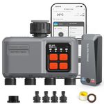 johgee Smart WiFi Water Timer 4 zone for Irrigation with 984 Feet RF Gateway, 4 Outlet Remote Control Sprinkler Hose Timer for Garden Hose, Rain Delay,WiFi Irrigation Sprinkler Controller for Garden