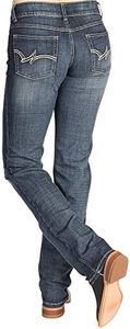 Wrangler Women's Premium Patch Mae Boot Cut Jean-Sits Above Hip, Dark Indigo, 9x32