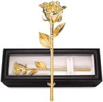 Forever Rose in Leather Case Bundle | A Genuine, One of A Kind Hand Dipped Gold Rose in Luxury Leather Case with LED Lights, Unique & Everlasting Real Gold Dipped Rose Gift for Valentine’s Day