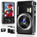 4K Digital Camera for Photography 44MP Compact Camera with 16X Digital Zoom, 2.4'' Autofocus Portable Point and Shoot Digital Cameras for Beginners, Boys, Girls with 32GB SD Card and 2 Batteries