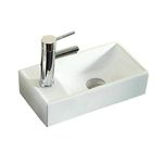 Home Supplies – Modern Bathroom Cloakroom Basin Sink, Counter Top Space Saving Wall Hung White Ceramic Basin for Bathroom, Vanity Cabinet. (TAP ON LEFT) 100X410X215mm (LxWxD)