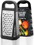 Microplane 34019E Elite Box grater with 5 blades Fine Coarse Ribbon Large Shaver and Extra Coarse in Stainless steel, Black, 9.50 x 13.90 x 27.00 cm