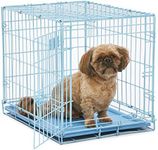 MidWest 24" Blue iCrate Folding Metal Dog Crate | Divider Panel, Floor Protecting Feet, Leak Proof Plastic Tray; 24L x 18W x 19H Inches, Small Dog Breed