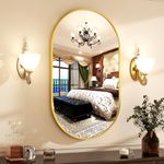 HARRITPURE 17" x 30"Oval Bathroom Mirror Wall Mounted Chic Brushed Metal Frame Hang Vertically & Horizontally Perfect Modern Decor for Bedroom Bathroom Entryway Living Room Gallery Wall,Gold