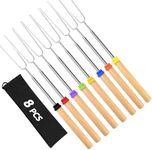 8Pcs Marshmallow Roasting Sticks for Tabletop Fire Pit Long 32Inch Smores Skewers Kit Telescoping Hot Dog Fork S'mores Sticks, Camping Essentials Campfire BBQ Gear Outside Bonfires Cooking Accessories