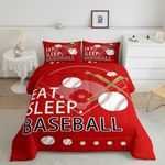 Feelyou Kids Baseball Gaming Coverlet Set Toddle Size Red Comforter Set for Boys Girls Teens Bedroom Decor Softball Comforter Women Men Ball Games Quilt Set with 1 Pillow Case