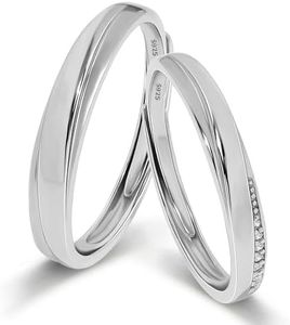 Meissa 2 Pcs Couple Rings for Men and Women 925 Sterling Silver Wide Wedding Bands Size Adjustable Promise Ring Matching Couple Rings Size 4-12, Set of Two Rings