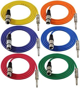 GLS Audio 6ft Patch Cable Cords - XLR Female to 1/4" TRS Color Cables - 6' Balanced Snake Cord - 6 Pack