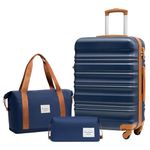 LONG VACATION Luggage Sets 24 in Suitcase ABS Hardshell Luggage 3 Piece Set with TSA Lock Spinner Wheels(Navy, 24 INCH)