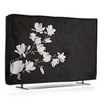 kwmobile Dust Cover for 32" TV Dust Cover - Linen Fabric TV Protector - Magnolias Taupe/Brown/Black