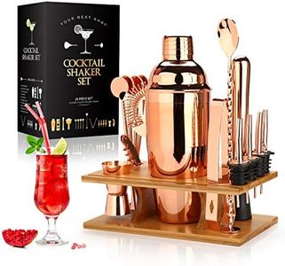 Cocktail Shaker Making Set: 16pcs Bartender Kit with Eco Bamboo Stand - Stainless Steel Bar Tool Set Scandinavian Style Home DIY Kit (17*13*29cm, Rose Gold),Gifts for Men Him Fathers Day Gifts for Dad