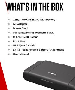 Canon MAXIFY BX110 Wireless Compact Printer – Rechargeable Battery, A4 Printing