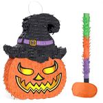 WERNNSAI Halloween Pumpkin Pinata - Halloween Scary Pinata with Blindfold and Bat for Kids Adults Halloween Candy Game Supplies Spooky Halloween Party Decoration Outdoor Yard