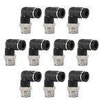 Roauend Push to Connect Air Fittings 6mm OD Tube x 1/4" NPT Elbow Air Line Quick Connect Fittings Male Threaded 90 Degree Push in Lock Fittings, 10 Packs