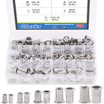 Glarks 130Pcs #8-32#10-24 1/4"-20 5/16"-18 3/8"-16 UNC Rivet Nuts Assortment Kit 304 Stainless Steel Flat Head Threaded Insert Nutserts Rivnuts Set