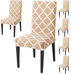 HOKIPO Dining Chair Protector Cover Set of 6 Elastic Slipcovers (AR-4281-E16*6) ,Polyester Blend ,Beige